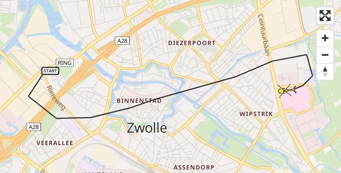 Routekaart van de vlucht: Lifeliner 4 naar Zwolle, Veemarkt