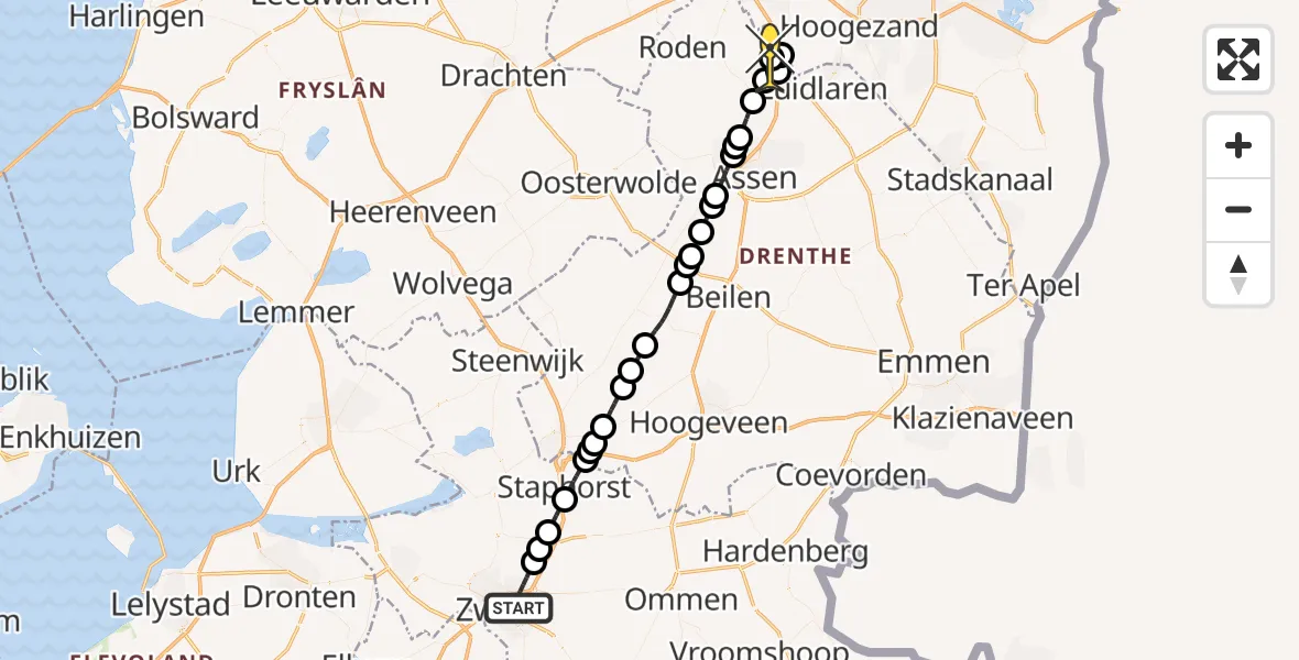 Routekaart van de vlucht: Lifeliner 4 naar Groningen Airport Eelde, Ossenkamp