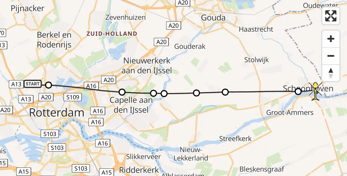 Routekaart van de vlucht: Lifeliner 2 naar Schoonhoven, Brandenburgbaan