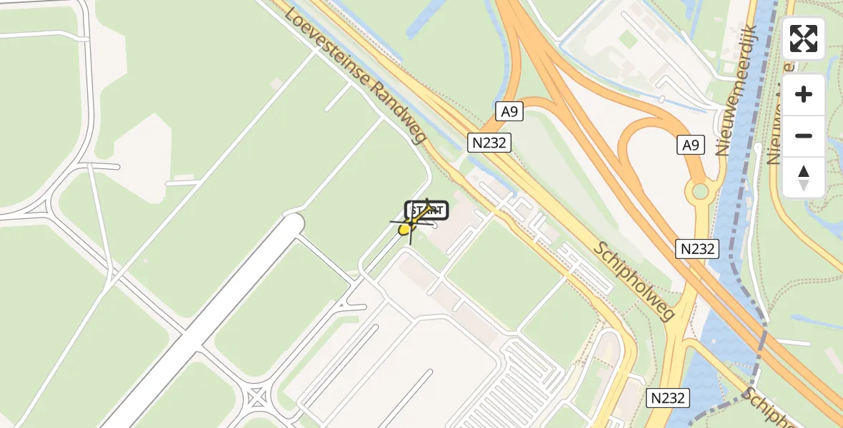 Routekaart van de vlucht: Politieheli naar Schiphol, Loevesteinse Randweg