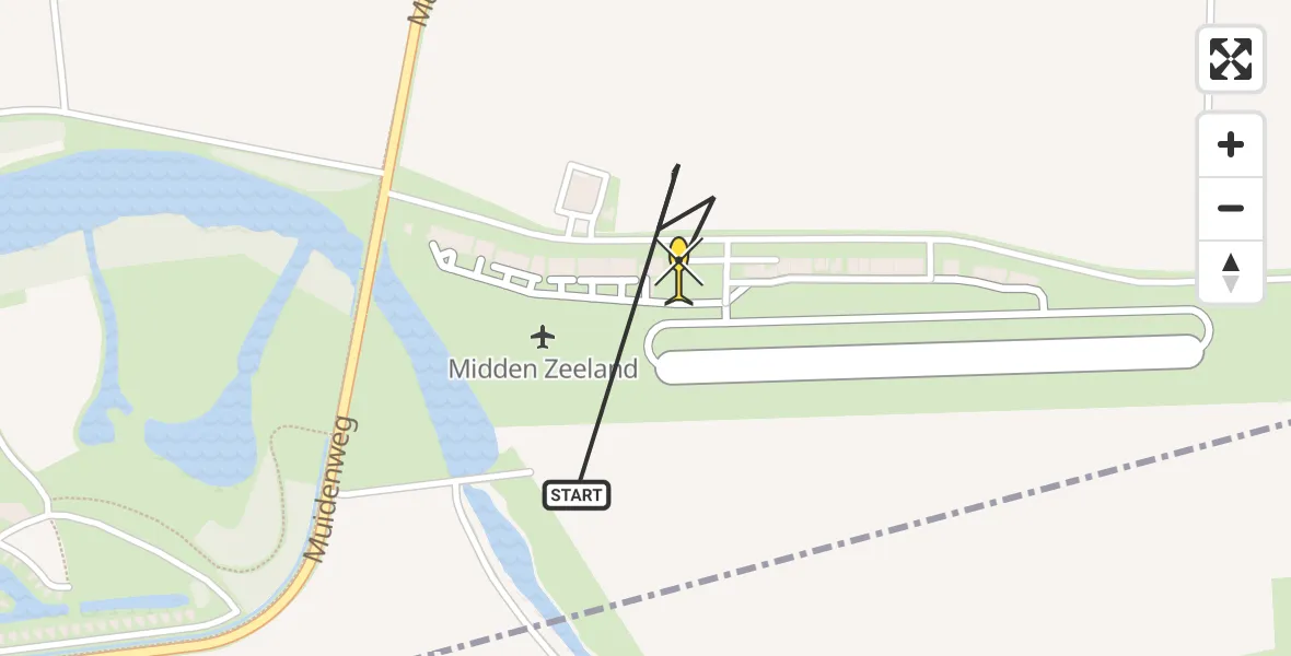 Routekaart van de vlucht: Kustwachthelikopter naar Vliegveld Midden-Zeeland, Calandweg