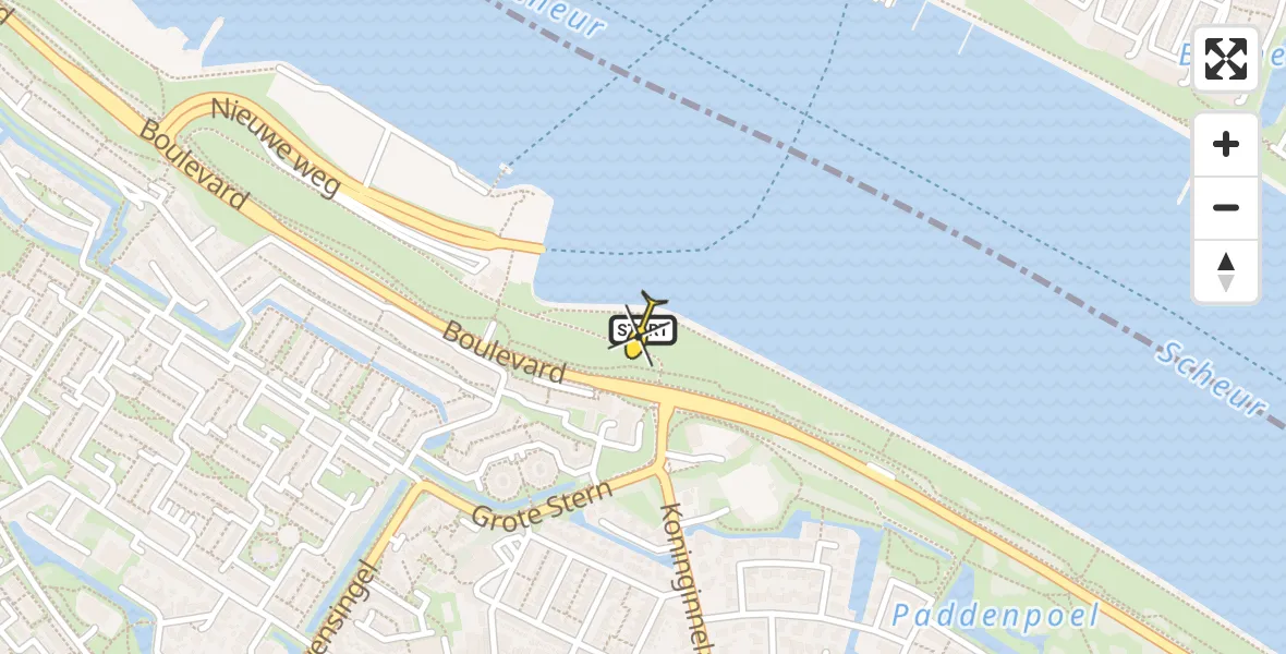 Routekaart van de vlucht: Lifeliner 2 naar Rozenburg, Koninginnelaan