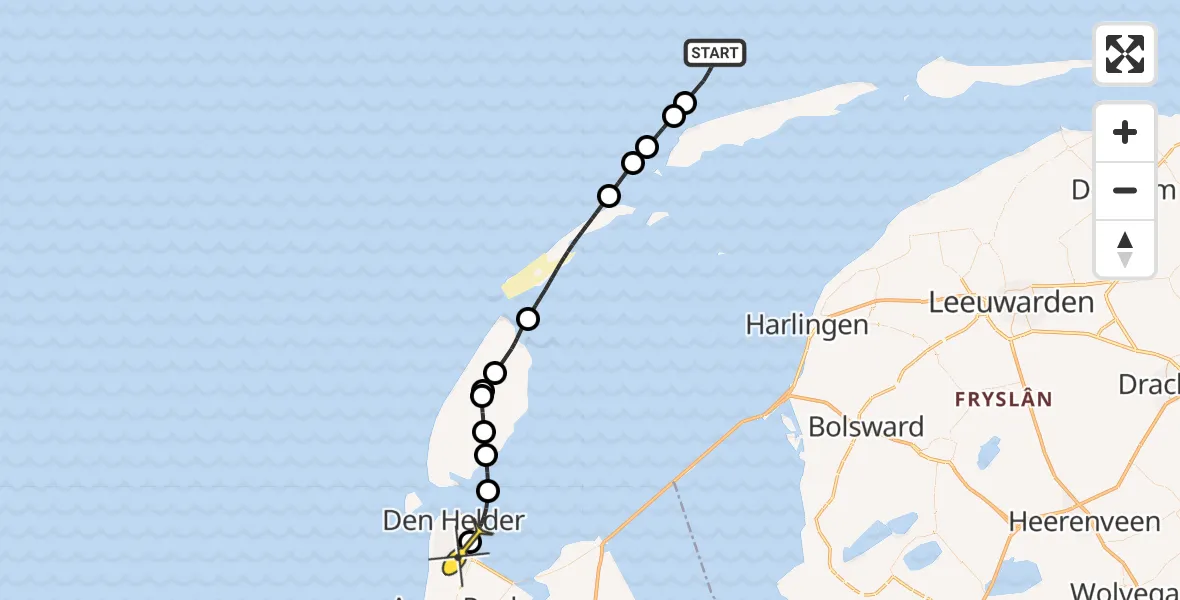 Routekaart van de vlucht: Kustwachthelikopter naar Vliegveld De Kooy, Luchthavenweg