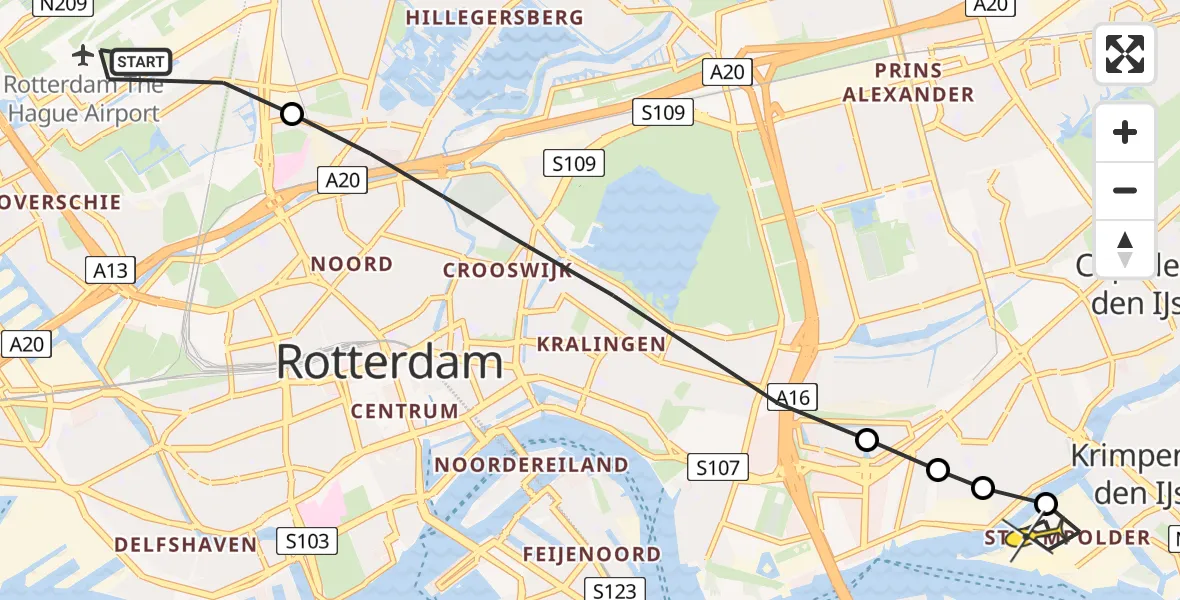 Routekaart van de vlucht: Lifeliner 2 naar Krimpen aan den IJssel, Brandenburgbaan