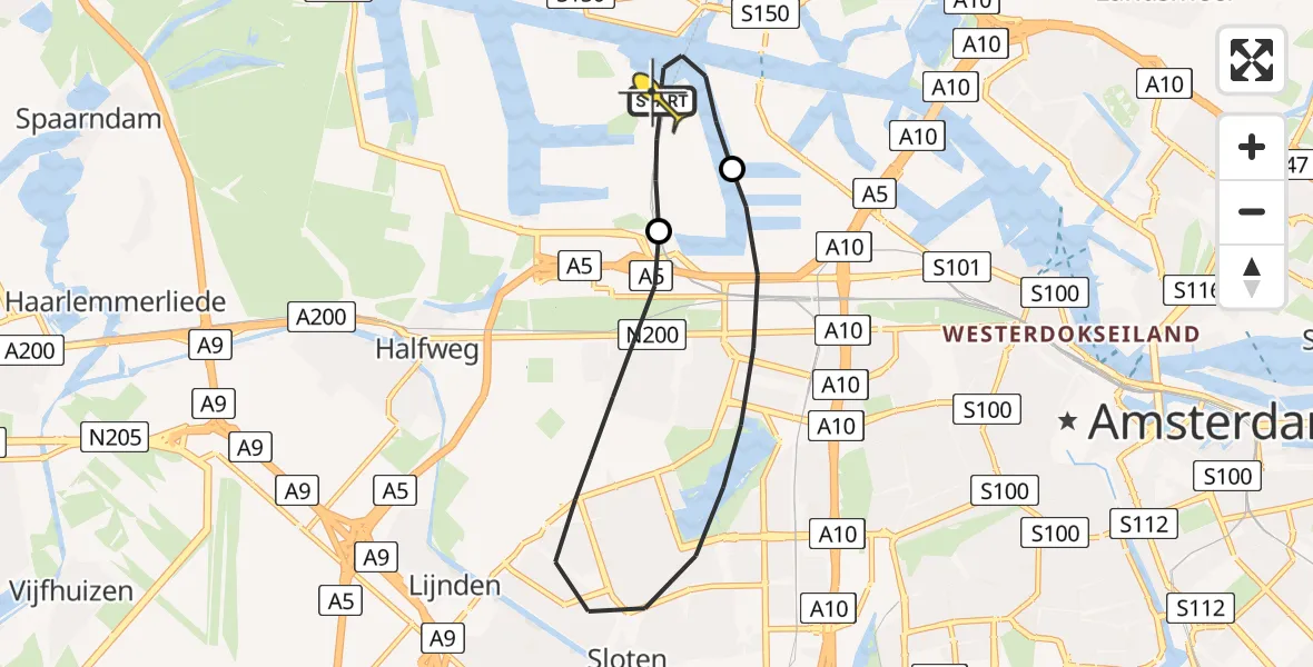Routekaart van de vlucht: Lifeliner 1 naar Amsterdam Heliport, Hornweg