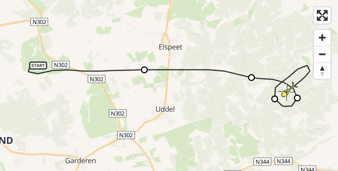 Routekaart van de vlucht: Politiehelikopter naar Vaassen, Postweg