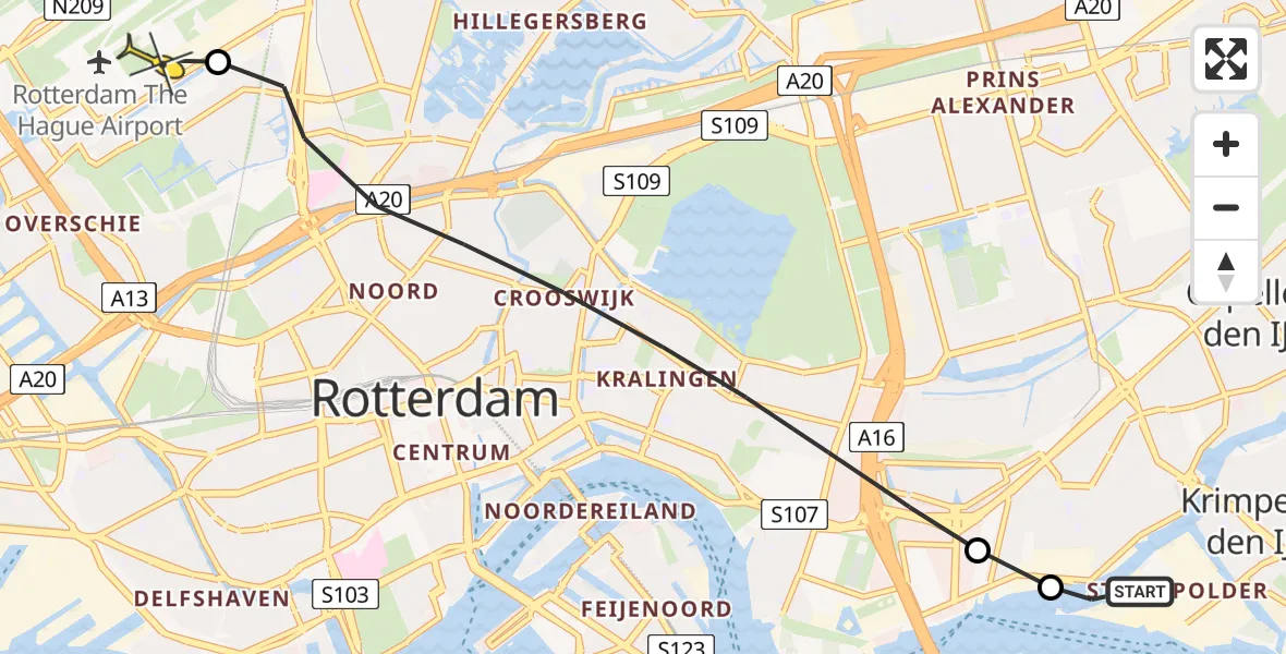 Routekaart van de vlucht: Lifeliner 2 naar Rotterdam The Hague Airport, Rivium Oostlaan