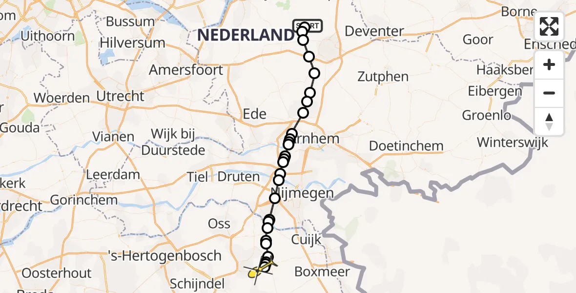 Routekaart van de vlucht: Politieheli naar Vliegbasis Volkel, Dalweg