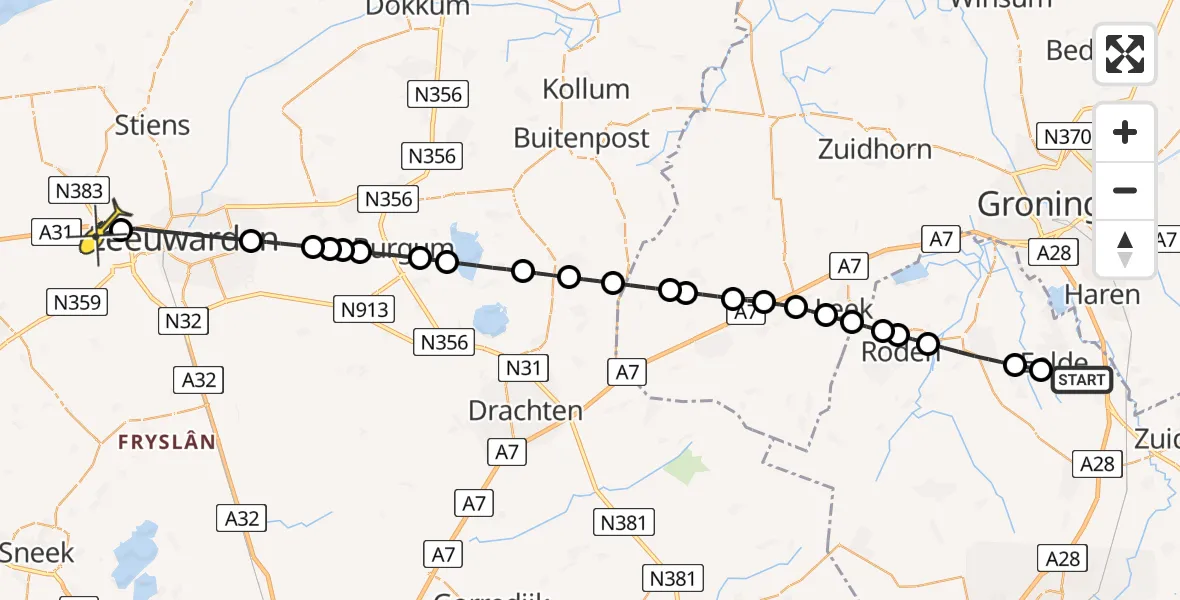 Routekaart van de vlucht: Lifeliner 4 naar Marsum, Eskampenweg