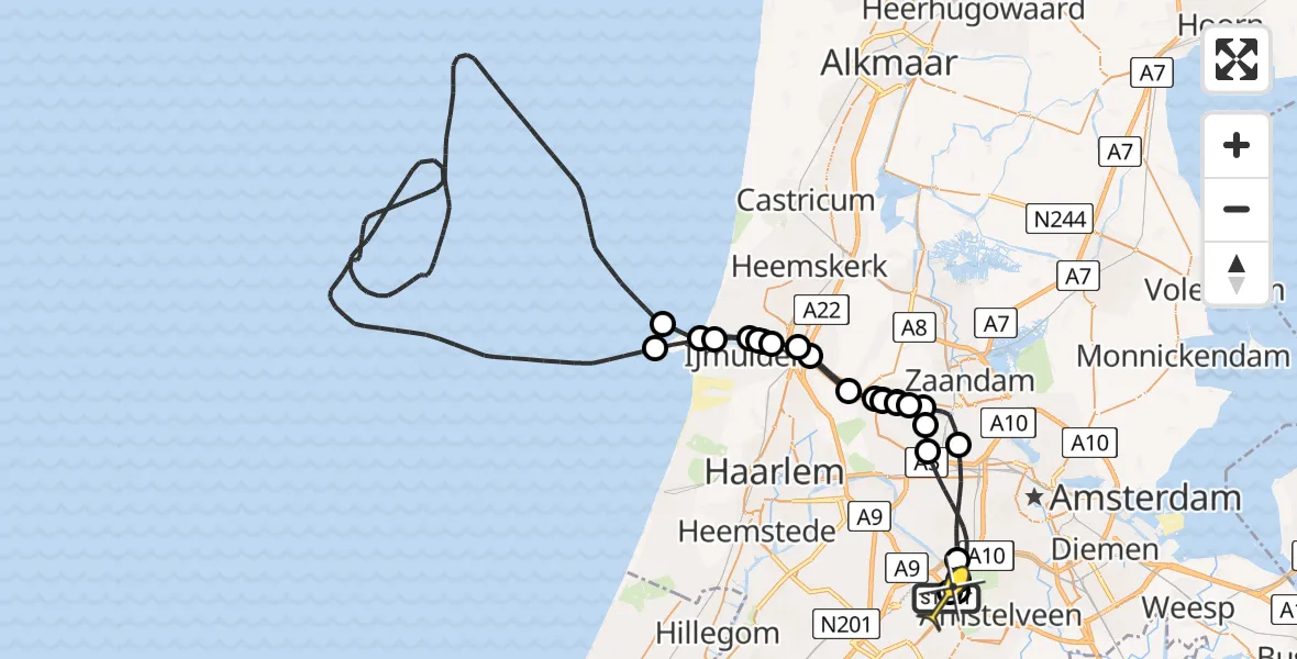 Routekaart van de vlucht: Politieheli naar Schiphol, Stationsplein-Noordoost