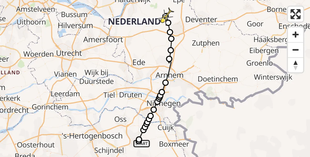 Routekaart van de vlucht: Politieheli naar Vaassen, Rondweg Volkel