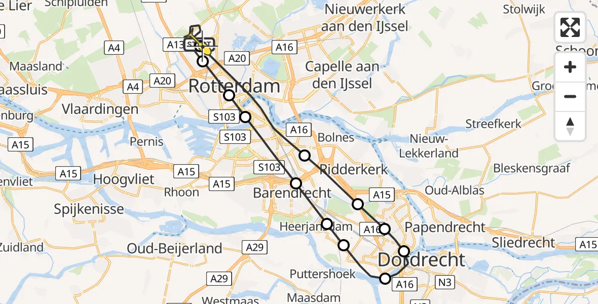 Routekaart van de vlucht: Lifeliner 2 naar Rotterdam The Hague Airport, Pilotenpad