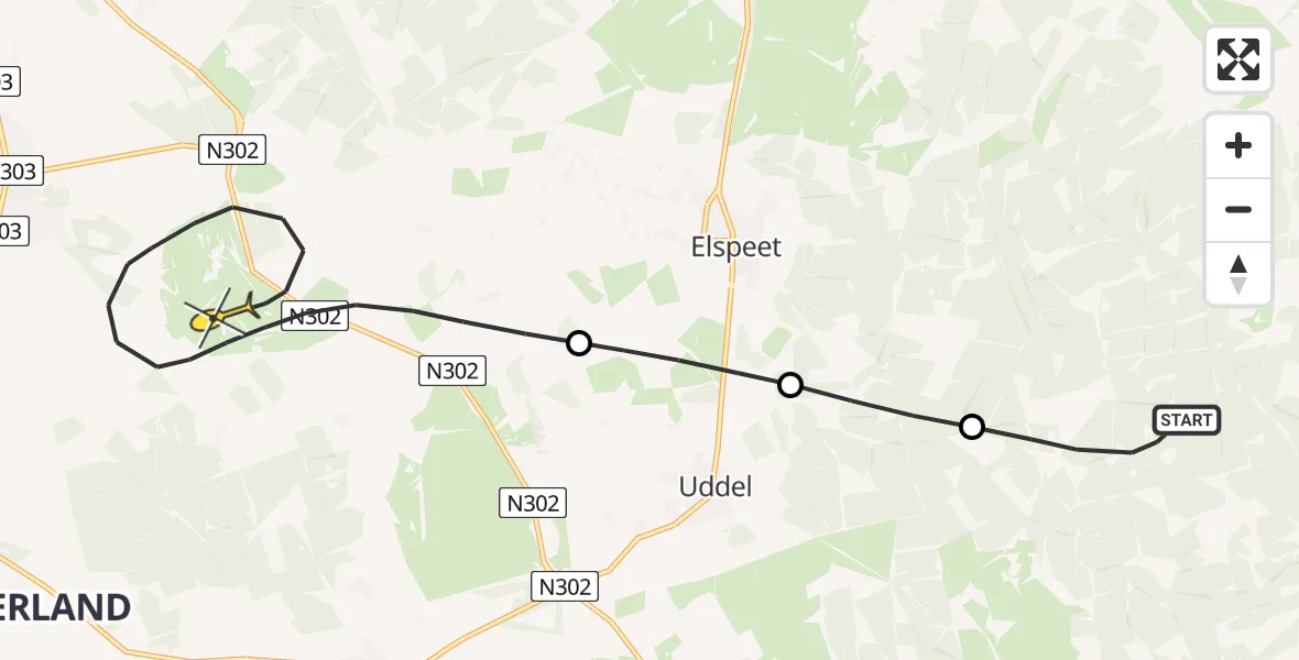 Routekaart van de vlucht: Politiehelikopter naar Ermelo, Postweg