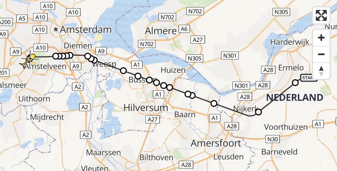 Routekaart van de vlucht: Politieheli naar Schiphol, Drieërweg