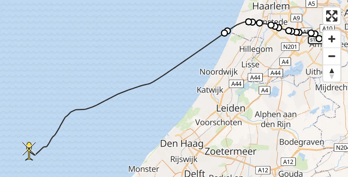 Vluchtroute Politiehelikopter van Schiphol naar 