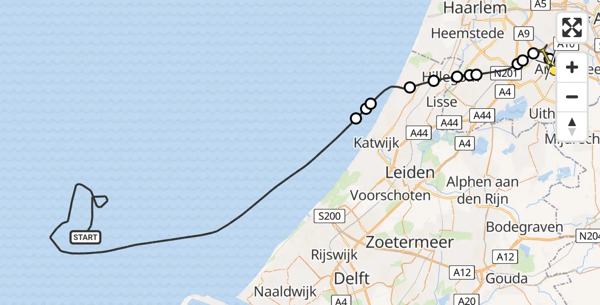 Vluchtroute Politiehelikopter van  naar Schiphol