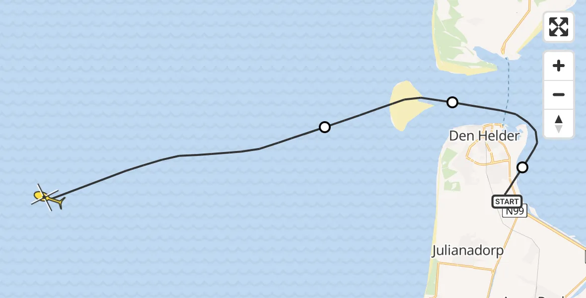 Routekaart van de vlucht: Kustwachthelikopter naar Oostoeverweg
