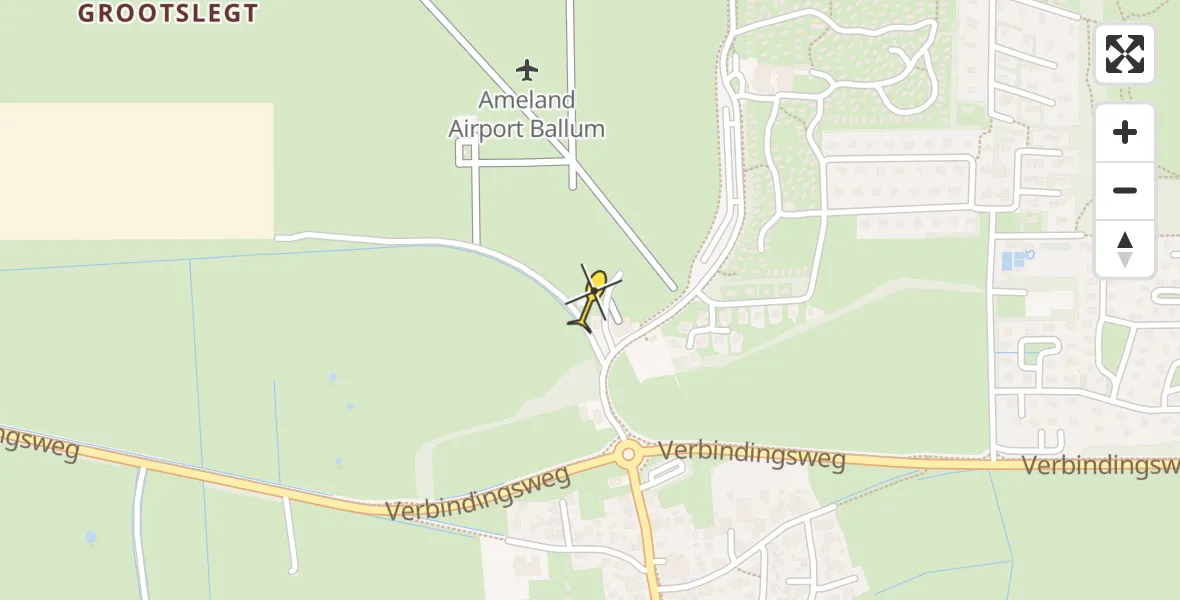 Routekaart van de vlucht: Ambulancehelikopter naar Ameland Airport Ballum