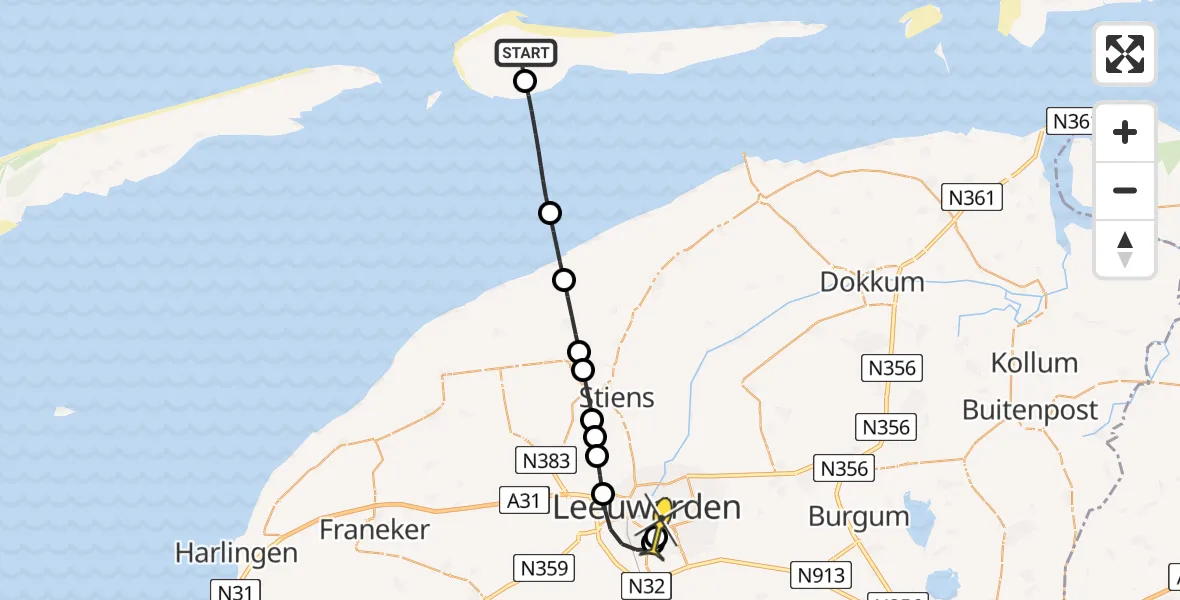 Routekaart van de vlucht: Ambulancehelikopter naar Leeuwarden, Looweg