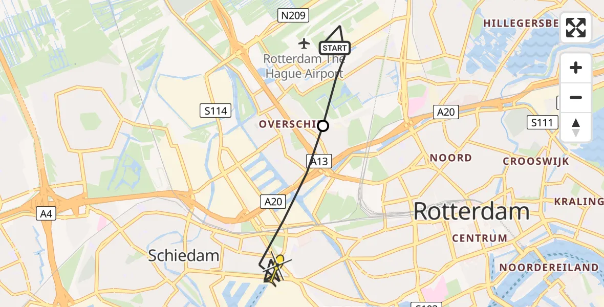 Routekaart van de vlucht: Lifeliner 2 naar Rotterdam, Brandenburgbaan