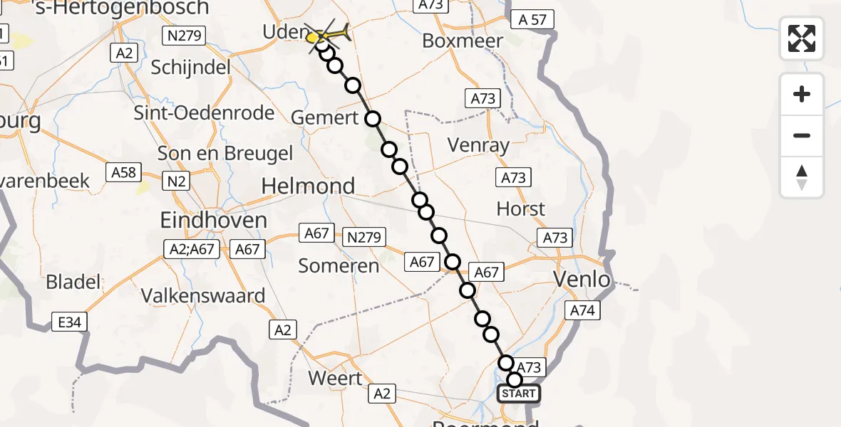 Routekaart van de vlucht: Lifeliner 3 naar Vliegbasis Volkel, Eikenbroeklaan