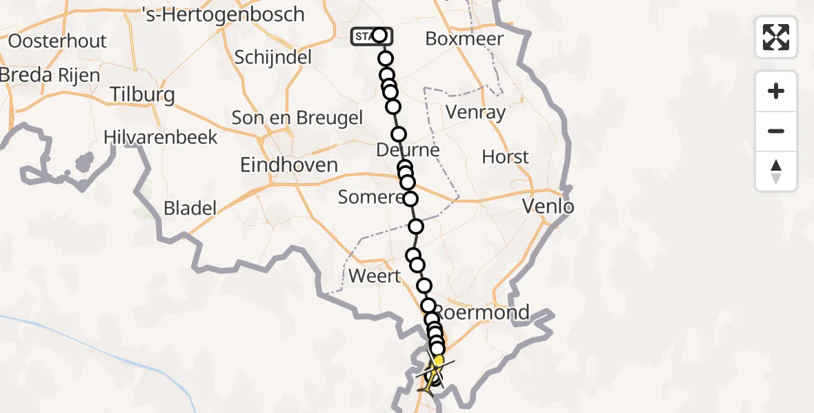 Routekaart van de vlucht: Politiehelikopter naar Echt, Zeelandsedijk