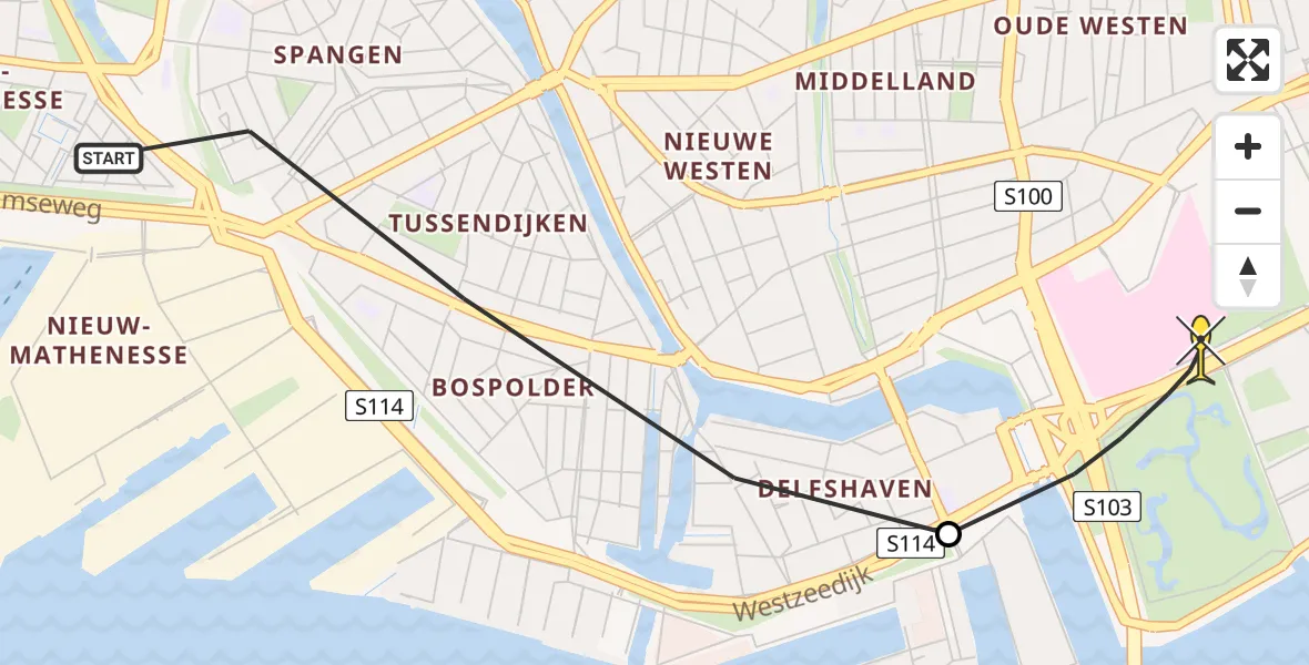 Routekaart van de vlucht: Lifeliner 2 naar Erasmus MC, Schiedamseweg