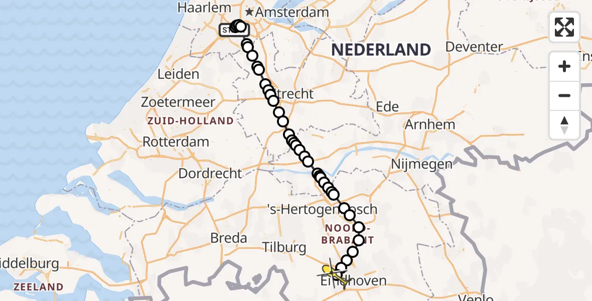 Routekaart van de vlucht: Politieheli naar Eindhoven Airport, Schipholweg