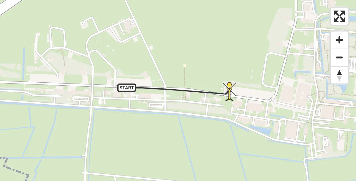 Routekaart van de vlucht: Ambulancehelikopter naar Vliegbasis Leeuwarden, Keegsdijkje