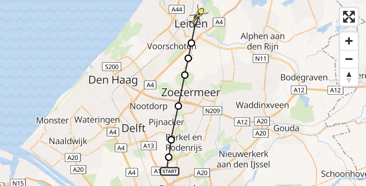 Routekaart van de vlucht: Lifeliner 2 naar Leiden, Oude Bovendijk