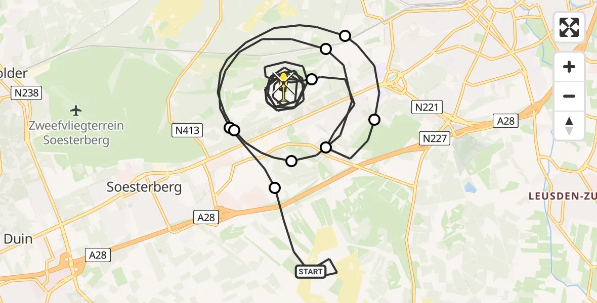 Routekaart van de vlucht: Politieheli naar Soest, Kolonel H.L. van Royenweg