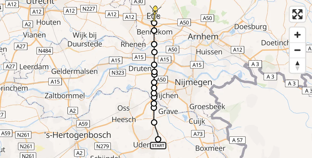 Routekaart van de vlucht: Lifeliner 3 naar Ede, Millsebaan
