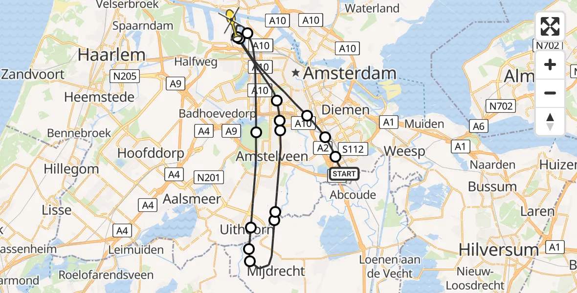 Routekaart van de vlucht: Lifeliner 1 naar Amsterdam Heliport, Muntbergweg