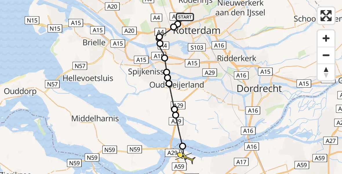 Routekaart van de vlucht: Lifeliner 2 naar Willemstad, Van der Duijn van Maasdamweg