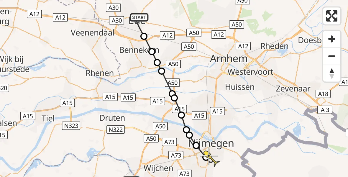 Routekaart van de vlucht: Lifeliner 3 naar Radboud Universitair Medisch Centrum, Telefoonweg