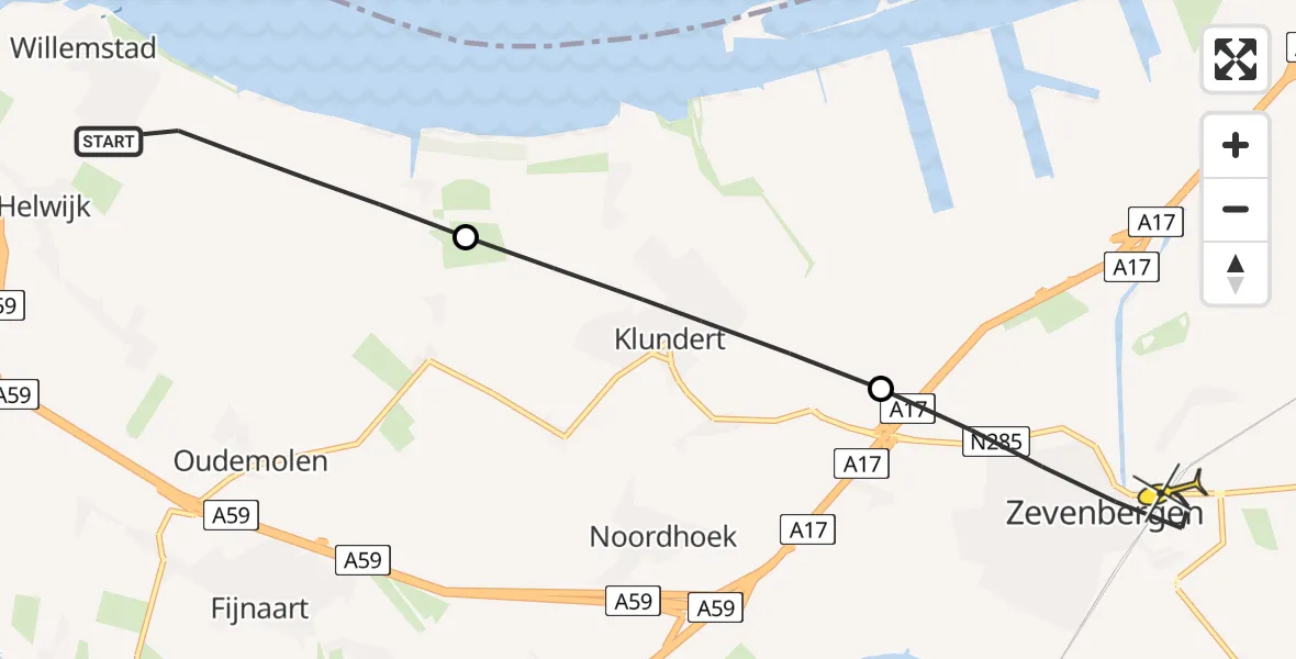 Routekaart van de vlucht: Lifeliner 2 naar Zevenbergen, Oostdijk