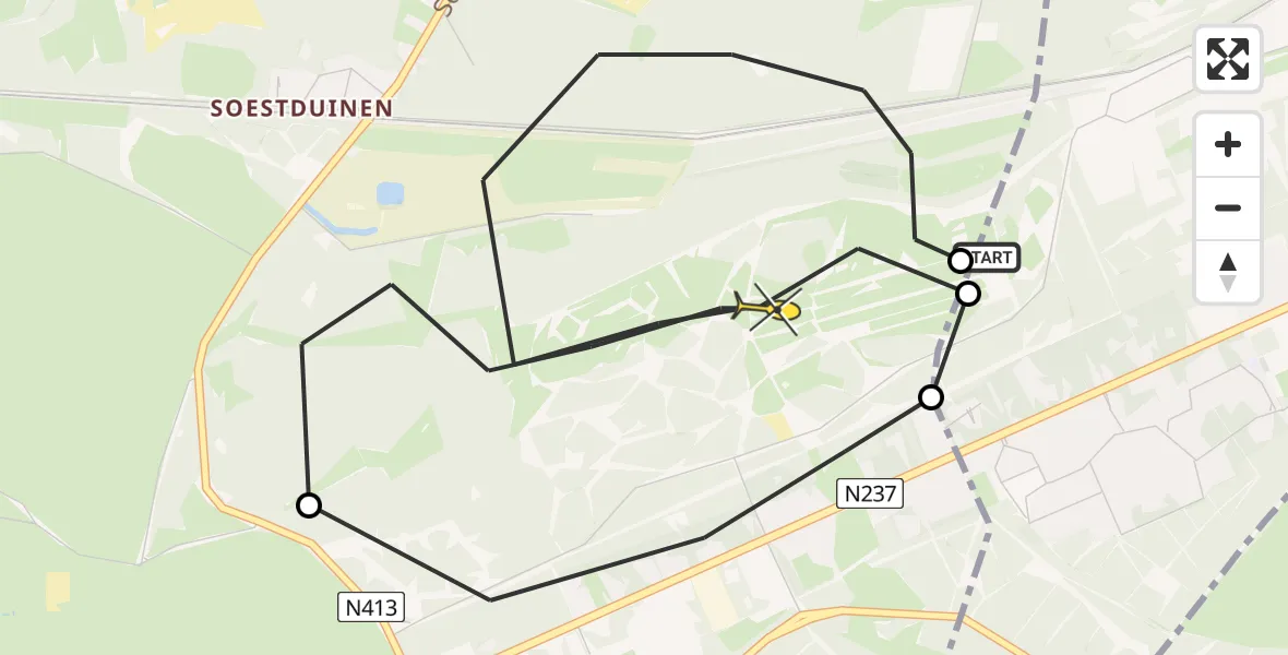 Routekaart van de vlucht: Politiehelikopter naar Soest, Monnikenboschweg
