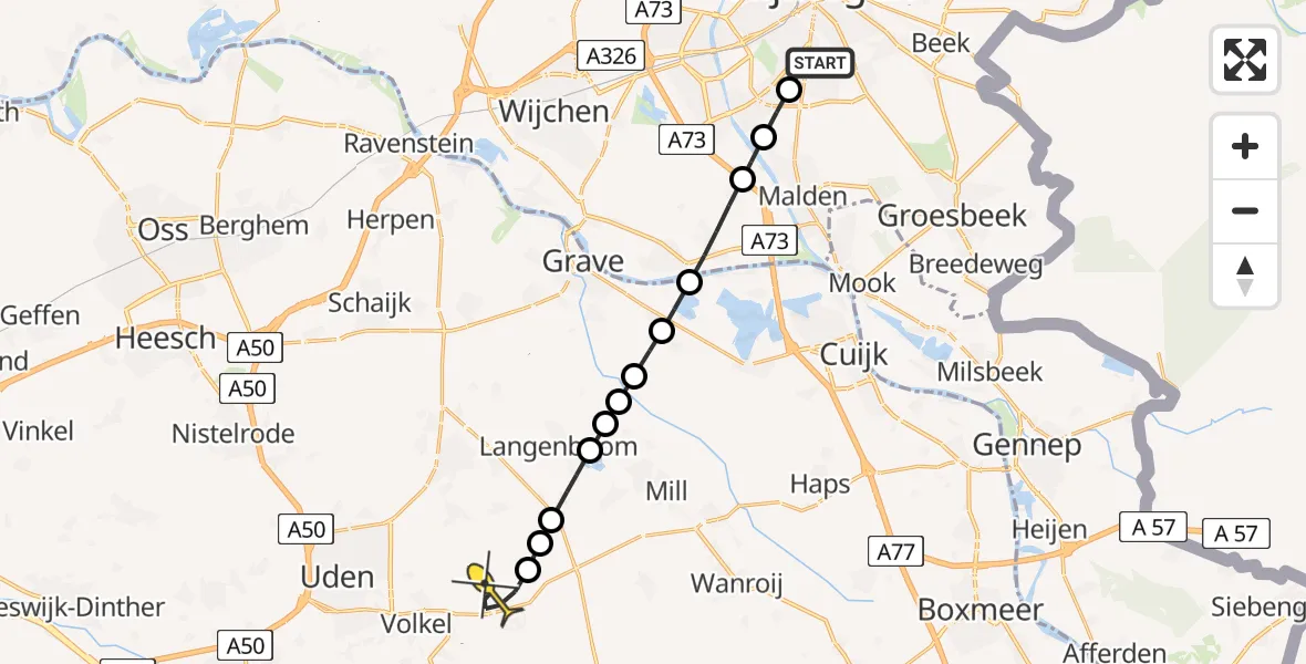 Routekaart van de vlucht: Lifeliner 3 naar Vliegbasis Volkel, Veldstraat