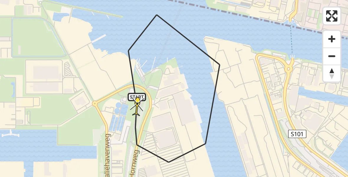 Routekaart van de vlucht: Lifeliner 1 naar Amsterdam Heliport, Grote Tocht