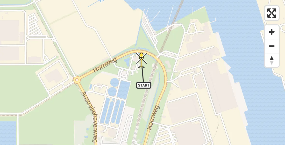 Routekaart van de vlucht: Lifeliner 1 naar Amsterdam Heliport, Hornweg