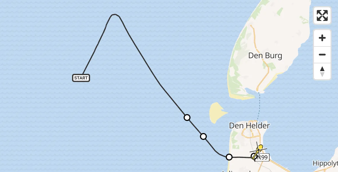 Routekaart van de vlucht: Kustwachthelikopter naar Vliegveld De Kooy, Luchthavenweg