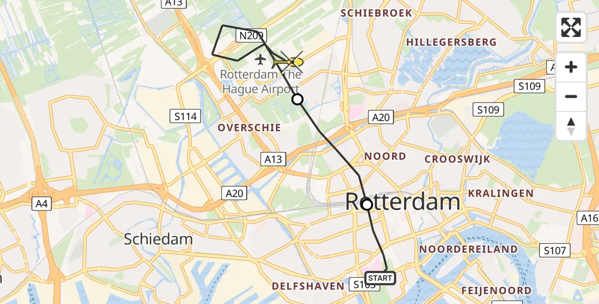 Routekaart van de vlucht: Lifeliner 2 naar Rotterdam The Hague Airport, Sint-Mariastraat