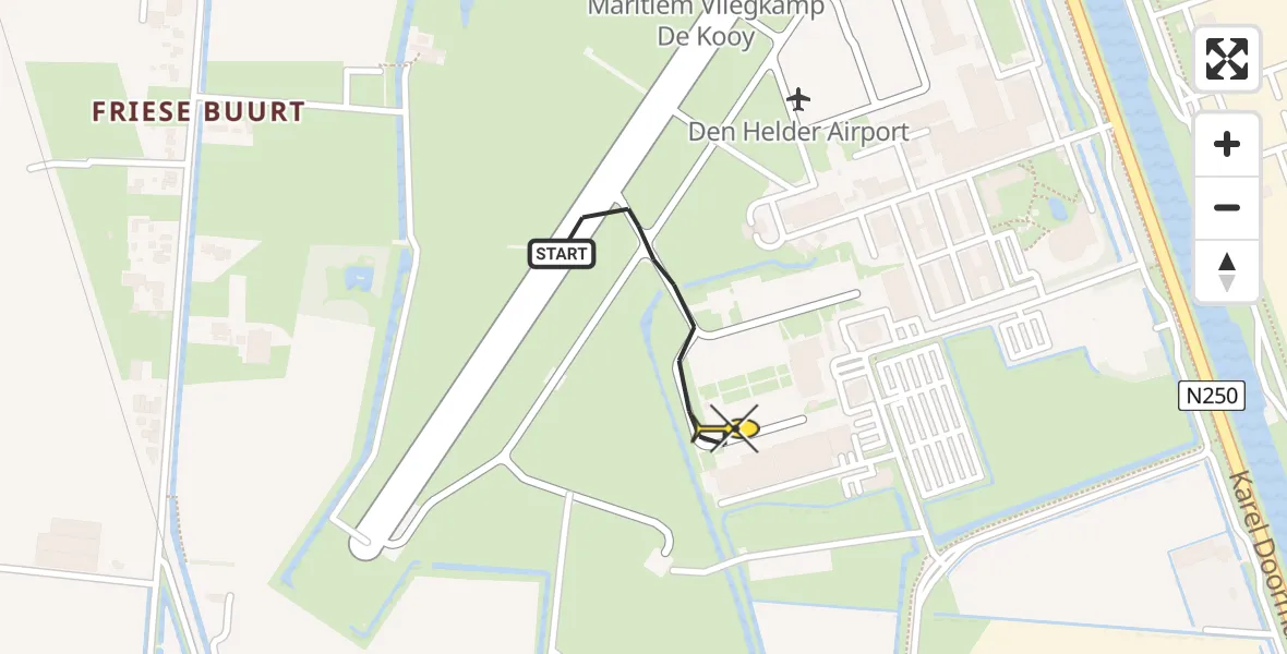 Routekaart van de vlucht: Kustwachthelikopter naar Vliegveld De Kooy, Luchthavenweg
