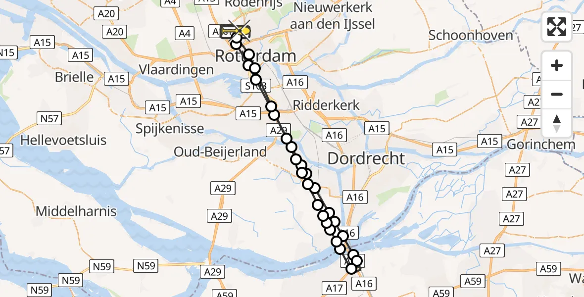 Routekaart van de vlucht: Lifeliner 2 naar Rotterdam The Hague Airport, Zestienhovensekade