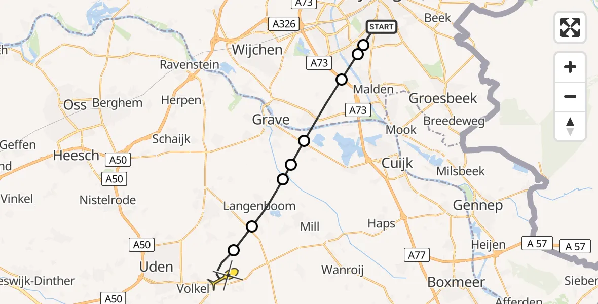 Routekaart van de vlucht: Lifeliner 3 naar Vliegbasis Volkel, Parelmoervlinderstraat