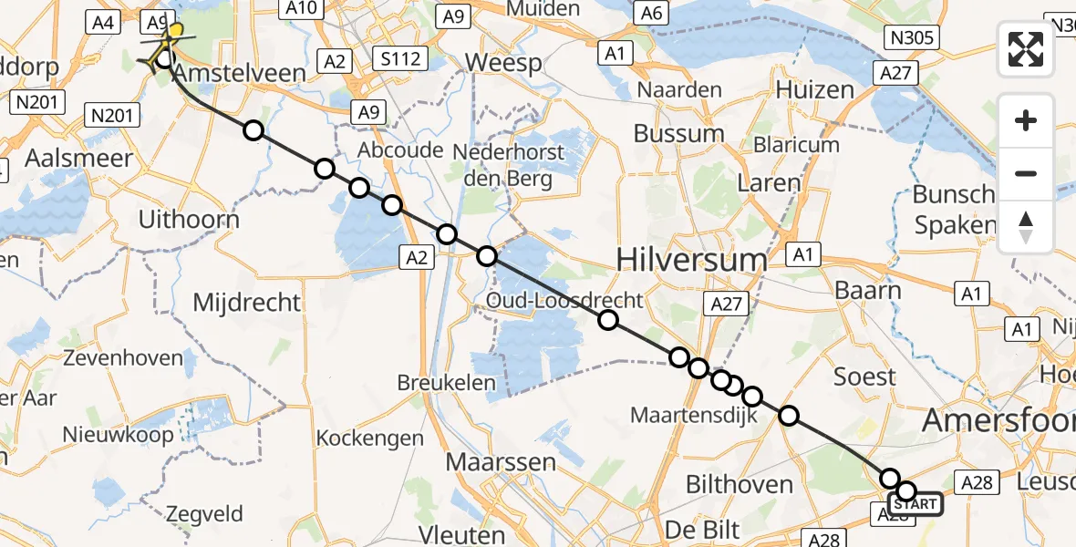 Routekaart van de vlucht: Politiehelikopter naar Schiphol, De Stompert