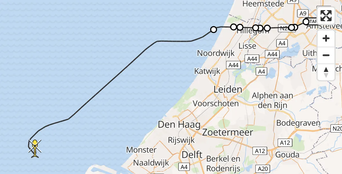 Routekaart van de vlucht: Politieheli naar Loevesteinse Randweg