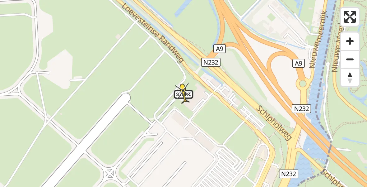 Routekaart van de vlucht: Politieheli naar Schiphol, Loevesteinse Randweg