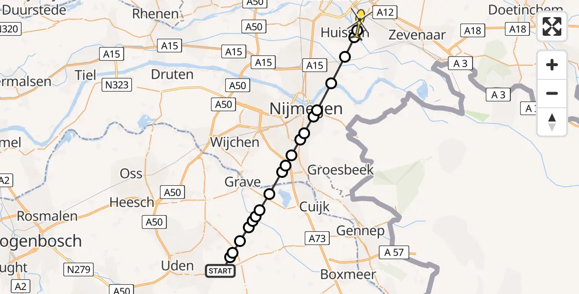 Routekaart van de vlucht: Lifeliner 3 naar Westervoort, Zeelandsedijk