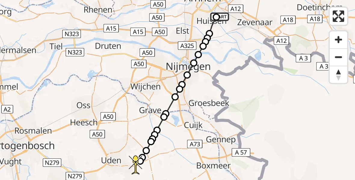 Routekaart van de vlucht: Lifeliner 3 naar Vliegbasis Volkel, Kleine Pley